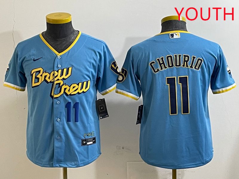 Youth Milwaukee Brewers #11 Chourio Light Blue City Edition 2025 Nike MLB Jersey style 2->youth mlb jersey->Youth Jersey